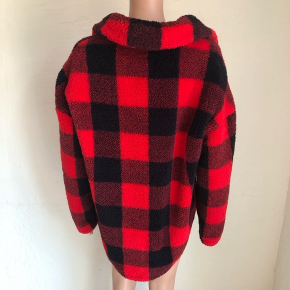 CI SONO Los Angeles Black/Red Checkered Flannel Fleece Jacket Women’s Size XL - Picture 4 of 16